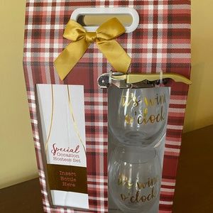 TND Holdings Stemless Wine  Glasses & Opener Hostess Set 3 Piece Gift Set. NEW